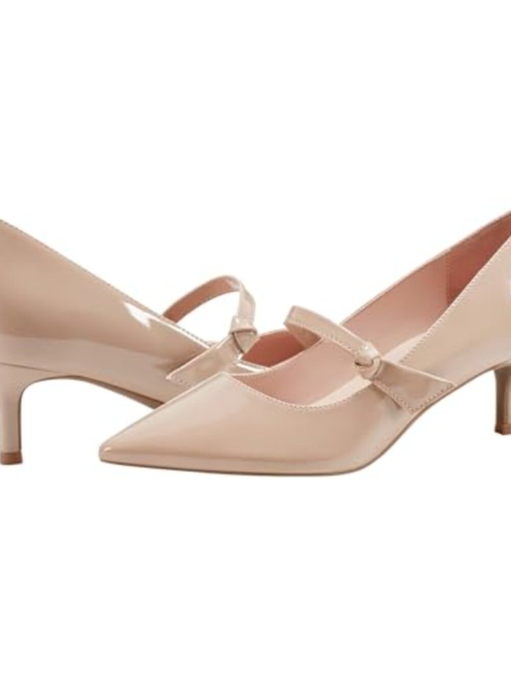 Pointed Toe Kitten Heel Pull-On Pump with Faux Patent Leather Upper